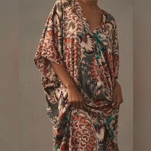 NWT Anthropologie Printed Satin Kaftan Dress